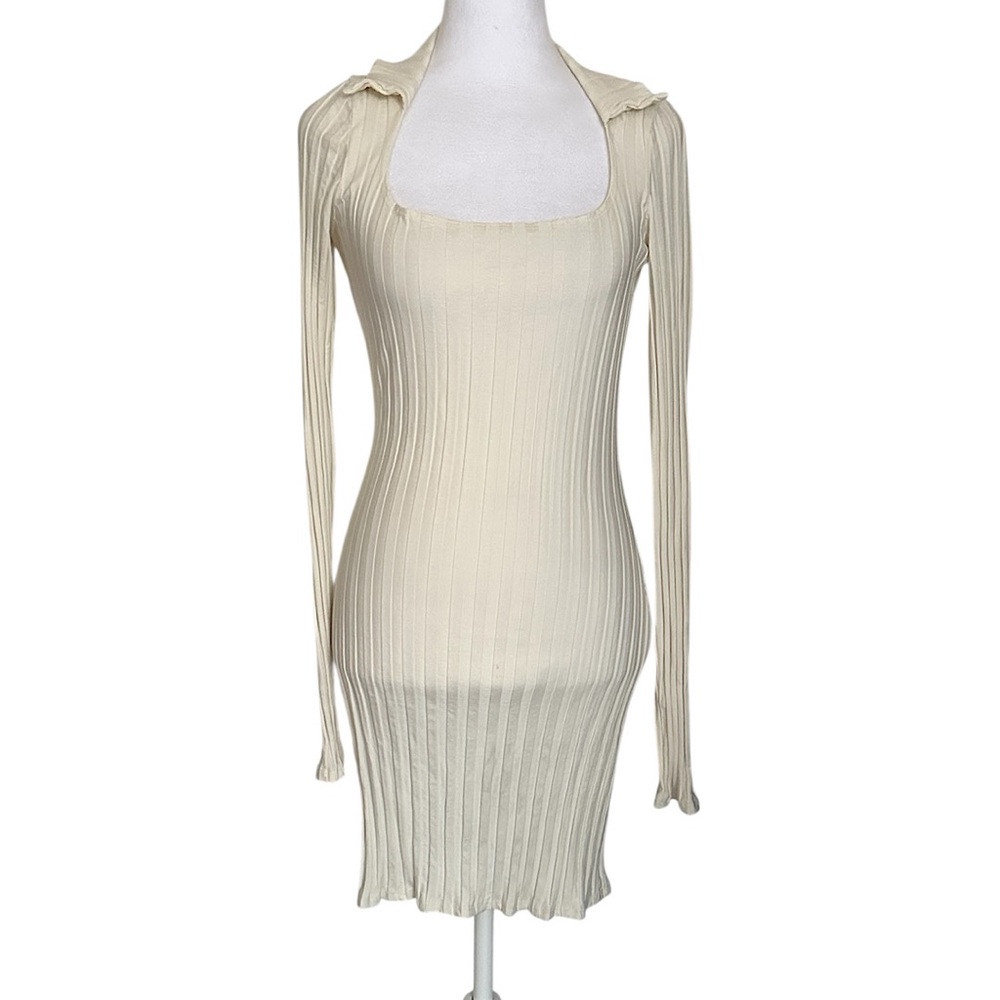 Reformation Vittoria Rib Long Sleeve Knit Dress Women’s Size M Ivory Stretch